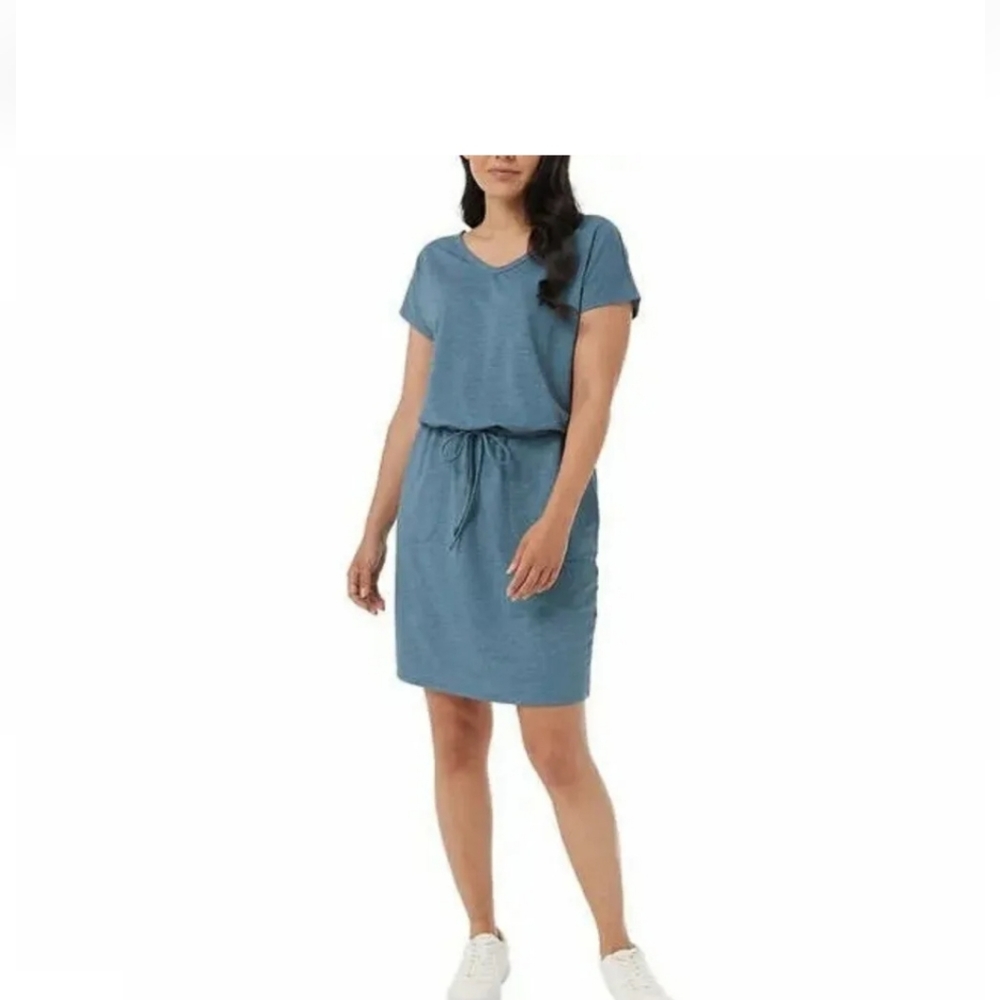 32 Degrees Cool Womens Short Sleeve Elastic Waist Comfy Dress Blue Size XL